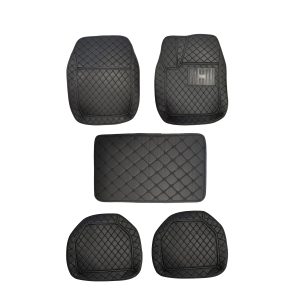 3D 5 Pcs Contrast Stitching Car Floor Mat - Mat Black