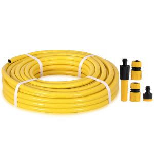 SAFI WAX Professional Garden Hose 15M - Heavy Duty Yellow Water Hose with 4-Piece Connector Set - Flexible, Durable, and Leak-Proof for Lawn - 1/2 Inch Diameter