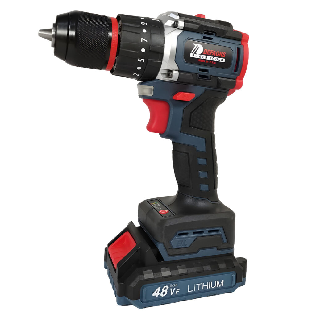 DEFAONS 48VF Cordless Electric Drill Screwdriver Set | Rechargeable Lithium-Ion Battery Power Drill with 23+3 Torque Settings, LED Light, Dual Speed, and Complete Drill Bit Kit for Wood, Metal, Tile, and Cement