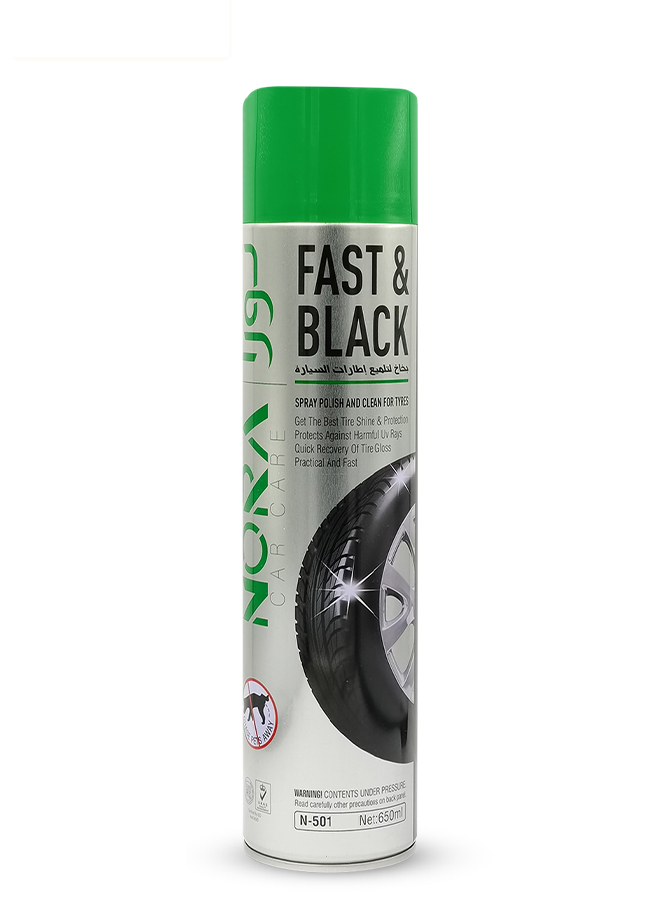NORA Fast & Black Tyre Polish Spray 650ml N-501 | Tyre Shine and Conditioner | Restores Deep Black Finish | UV Protection | Prevents Cracking and Fading | Long Lasting Gloss for Car Tyres
