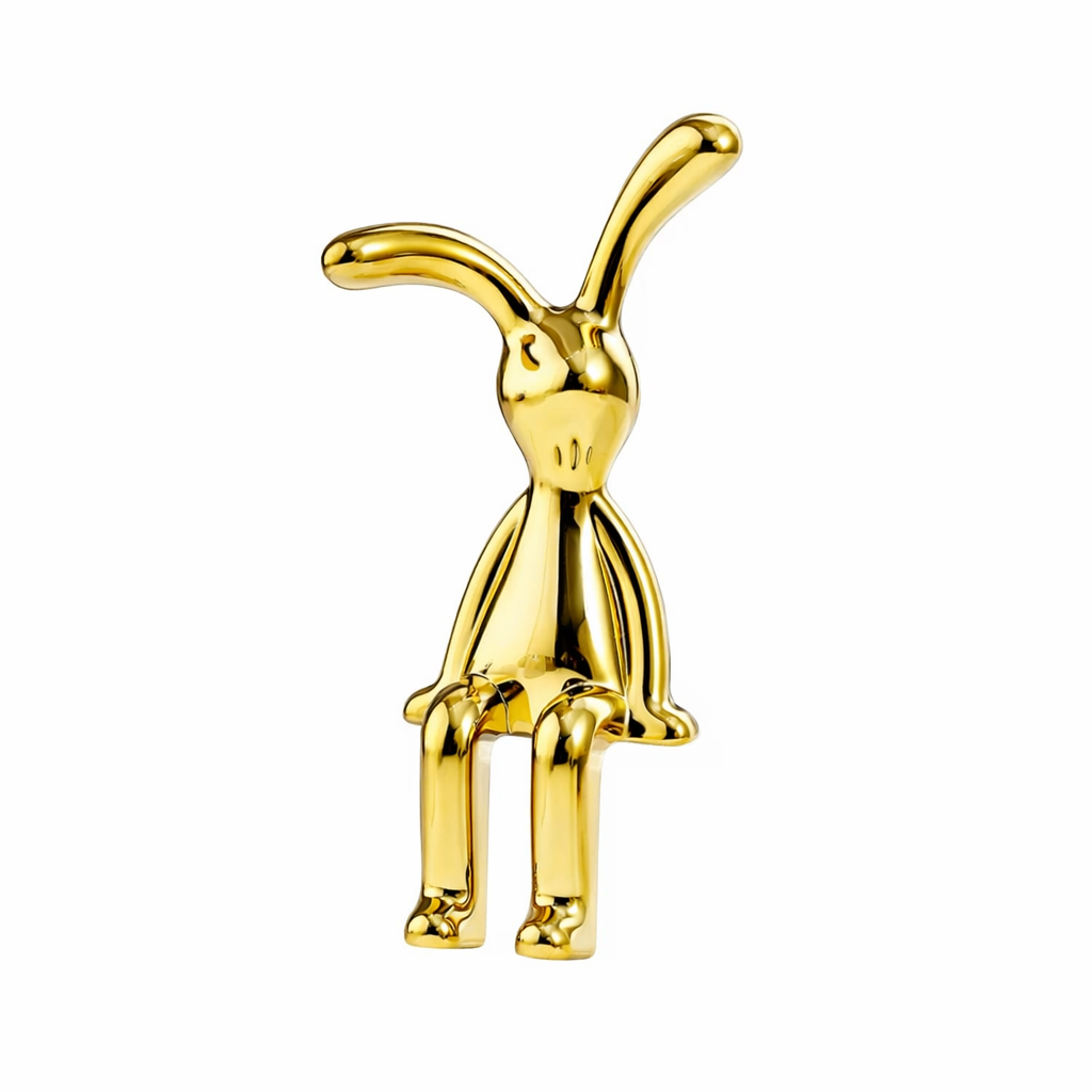 AGC Modern Abstract Bunny Shelf Decor Figurine | Premium Gold Finish Mini Rabbit Statue for Home, Office, Table & Wall Edge Decoration