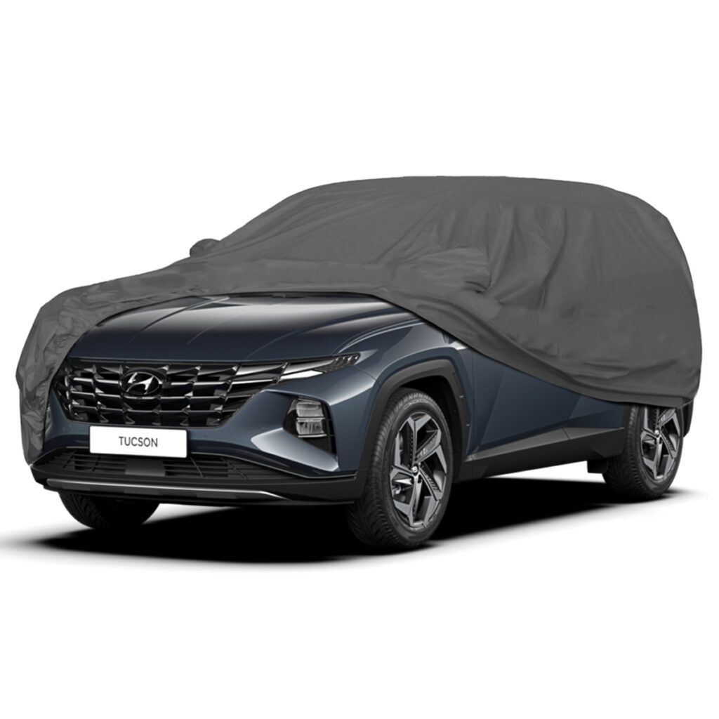 AGC Premium Car Body Cover for Hyundai Tucson | Waterproof, Dustproof, Sunproof & Snow Protection | Triple-Stitched, Scratch Resistant, Elastic Fit | All Weather Car Cover (Grey) GN10825