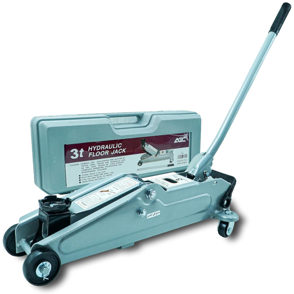AGC 3 Ton Hydraulic Floor Jack with Carry Case – Heavy Duty Steel Car Jack, Low Profile Adjustable Height, Portable Garage & Roadside Lifting Tool