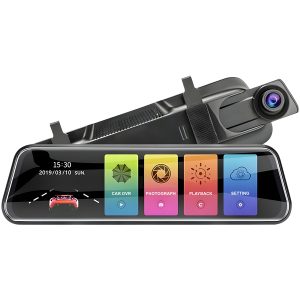 DENX DX2257 4K Driving Recorder 10 Inch Touch Screen Rear View Mirror Dash Camera, Dual Lens Front 4K Back 1080P, Night Vision, Loop Recording, Parking Monitor, Reverse Image, Anti Glare 2.5D Glass Car DVR