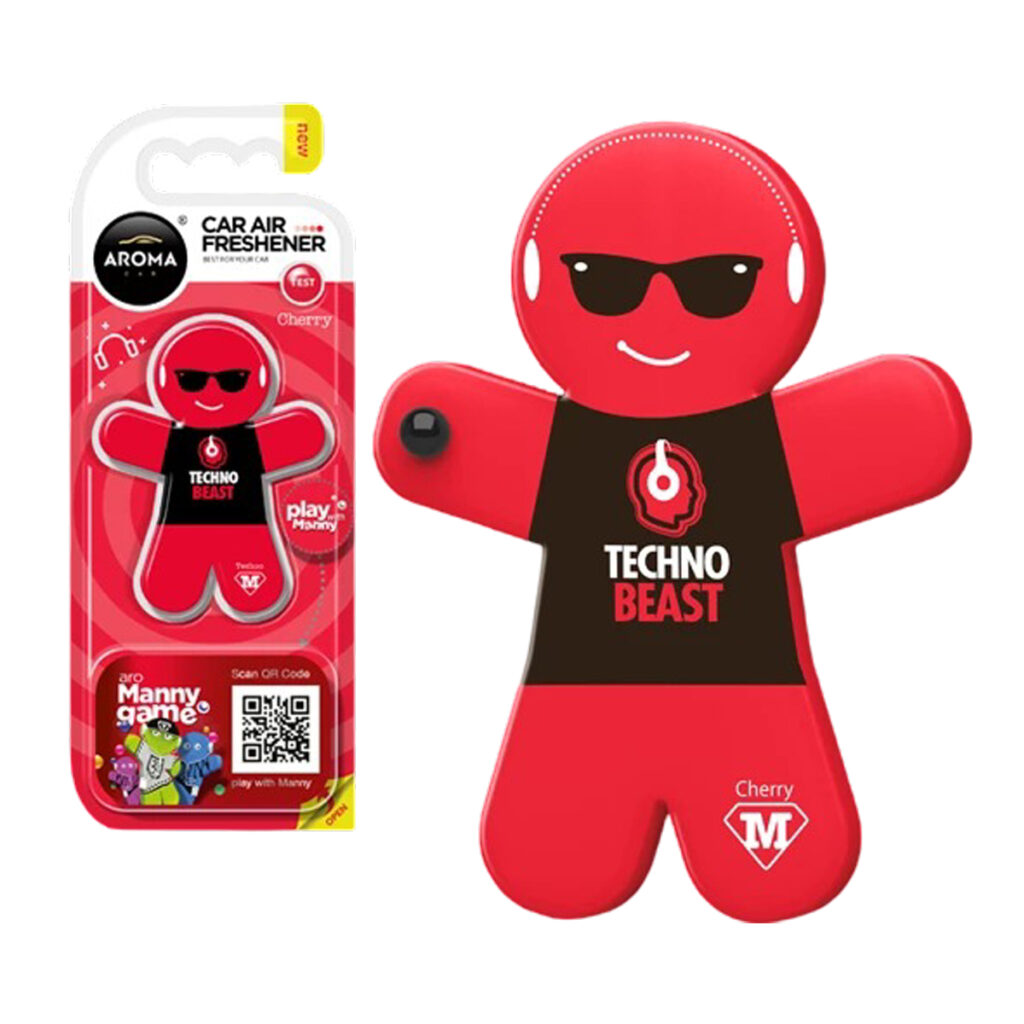 AROMA Car Manny Game Techno Beast Car Air Freshener Cherry Fragrance | Solid Gel Hanging Car Freshener | Non-Toxic Natural Scent | No Gas No Power | Spill Proof | Long Lasting All Season Use