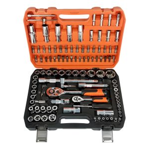 DEFAONS 108 Pcs Socket Tool Set, 1/4 & 1/2 Inch Drive Ratchet Socket Set, Chrome Vanadium Steel Metric Sockets with Extension Bars, Universal Joints and Storage Case for Car Repair and Mechanical Work